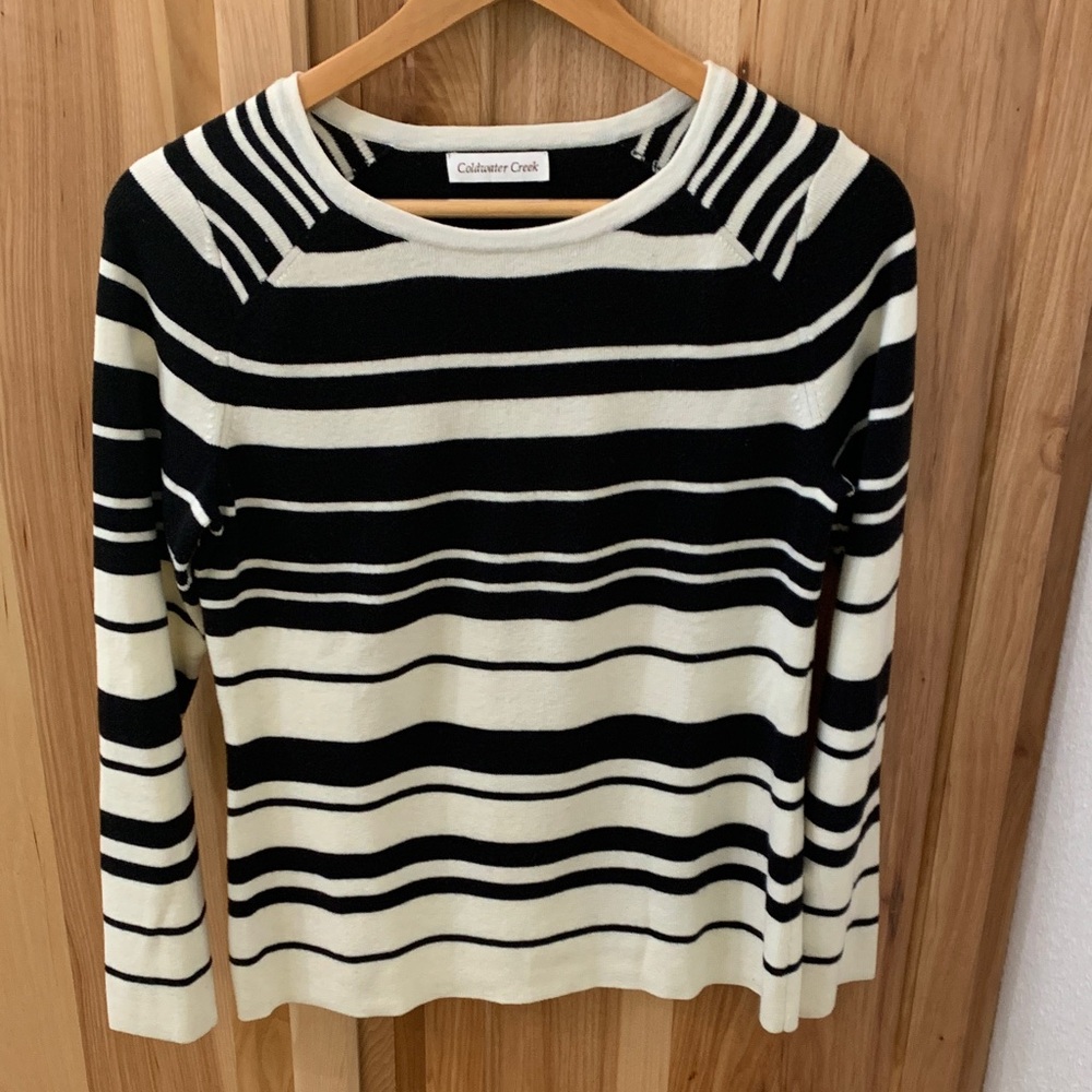 Coldwater Creek Black and Cream Striped Sweater